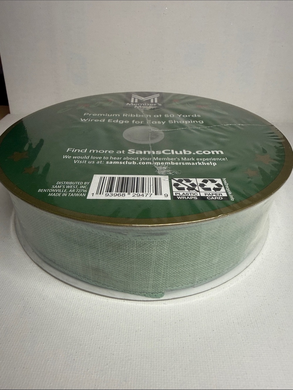 Member's Mark Sage Green Wired-Edge Craft Ribbon